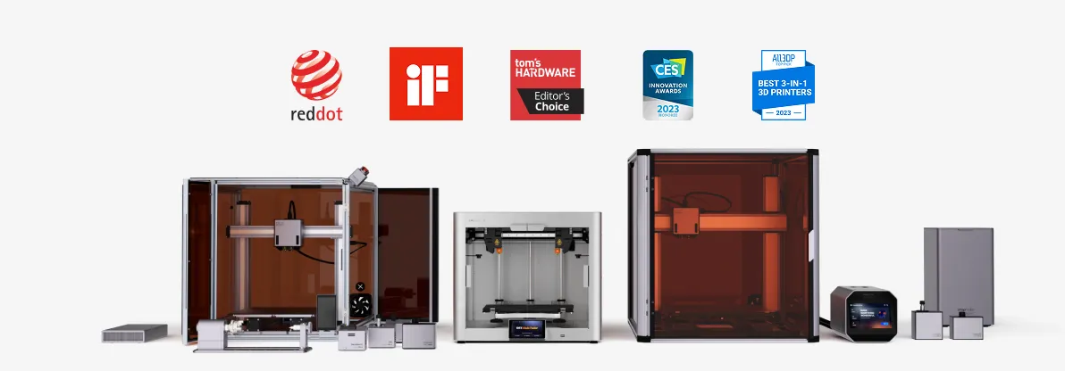 A decade of Snapmaker machines — Red Dot, iF, Tom's Hardware Editor's Choice, CES Innovation Awards and All3DP Best 3-in-1 3D Printers